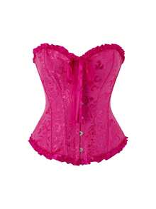 Rose Pink Court-Style Corset, Women's Tight-Fitting Corset, Everyday Wear, Costume Party - 玫紅色 - 查看 11