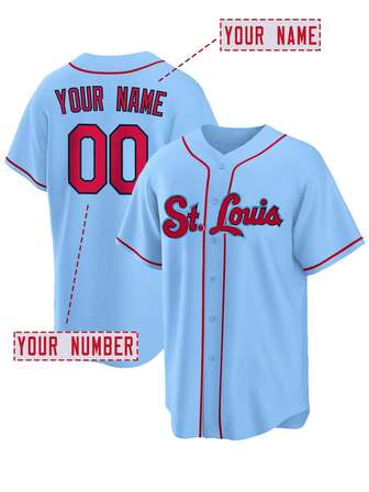 Customized Name And Number Men's Embroidery Baseball Jersey St. Louis Blue V-Neck Personalized Short Sleeve Button Down Shirts Party Games Training Sports Tops S-Xxl