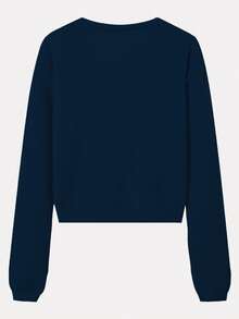 Áo khoác cardigan cổ chữ V dáng rộng LUBI Basic, kiểu dáng thoải mái, chất liệu vải dệt kim mềm mại, màu trơn, phù hợp cho mùa xuân, thu và đông, trang phục thường ngày, đi làm, uống trà chiều, du lịch. - Màu xanh hải quân - Xem 6