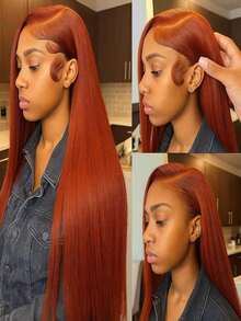 Ginger Orange Bone Straight Lace Front Wigs Human Hair 13x4 HD Long Straight Wigs Human Hair Remy Lace Frontal Wig Human Hair Glueless Wigs Pre Plucked With Baby Hair 250 Density Ginger Colored Human Hair Wig For Women - SG.Orange - 查看 7