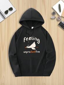 Goose Humor Hoodie - Feel Productive - Casual And Comfortable Red Polyester Sweatshirt With Cute Duck Design, Long Sleeves, Drawstring Hood | Perfect For Work And Leisure | Available In 9 Colors - 黑色 - 查看 2