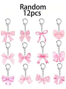 12个粉色蝴蝶结婴儿派对主题亚克力钥匙扣，12/6/1个粉色蝴蝶结图案吊坠钥匙扣，婴儿派对回礼钥匙扣，性别揭晓派对钥匙扣，包包和手机装饰钥匙扣，课堂奖励，可爱卡通婴儿派对回礼，适合俏皮蝴蝶结生日派对装饰