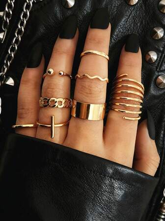 Juego de anillos apilables de estilo punk dorado, anillo pesado y exagerado de moda para mujer como regalo