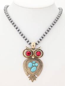 1件朋克风红眼猫头鹰吊坠项链，男士时尚毛衣链 - 項鍊 - 查看 8