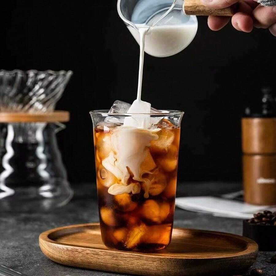 1pc Wide Mouth Cup, Minimalist Iced American Latte Coffee Cup, Beverage Glass Cup, Transparent Cold Drink Water Cup For Home, Office, Desk