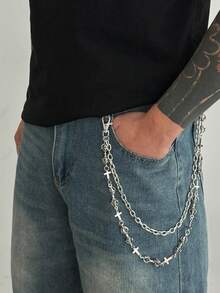 1pc Gothic Punk Cross Scepter Waist Chain, Multi-Layer Thick Metal Chain Body Chain, Men's Personalized Charm Jewelry, Suitable For Daily, Party, Festivals, Birthday Gifts