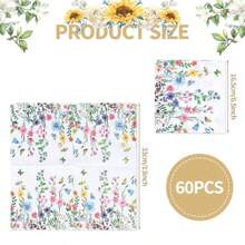 D60pcs Colorful Wildflower Napkins Paper Floral Paper Napkins Spring Flower Butterfly Pattern Decorative Disposable Party Table Decoration For Wedding Dinner Kitchen Birthday Plies - As Pic - View 2