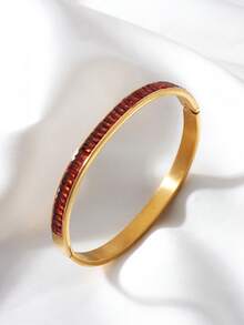 1 chiếc vòng tay thép không gỉ mạ vàng 18K, khảm đá Cubic Zirconia sáng bóng, vòng tay sang trọng nhiều màu, thích hợp đeo hàng ngày và ngày lễ, trang sức thời trang, phụ kiện thanh lịch làm quà tặng, trang sức tinh tế - Zircon nhiều màu - Xem 13