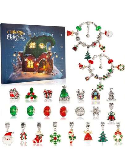 2025 Christmas Advent Calendar Bracelet Set, 24-Day Christmas Countdown Calendar, DIY Jewelry Making Kit, Includes 22 Beads To Make 2 Bracelets, Ideal For Christmas, New Year, Birthday Gifts. Home Decor, Christmas Decoration, Room Decor, Winter Christmas Decor, Home Christmas Gift, Christmas Decoration