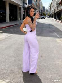 Tailored Set: Sensual Pants And Strapless Top With Buttons - 紫丁香色 - 查看 4