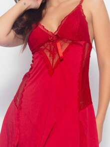 Sexy Lace Camisole With Side Slit And Sensual Comfortable V-Neck - 紅色 - 查看 4