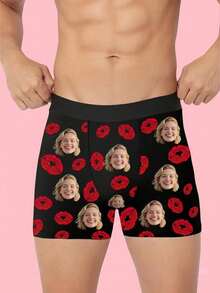 Personalisierte Herren-Boxershorts mit Foto und auffälligen roten Lippen auf tiefem Marineblau, eleganter maskuliner Stil, hochwertige individuelle Unterwäsche für den Freund, personalisiertes Geschenk - Verschiedenfarbig - Übersicht 4