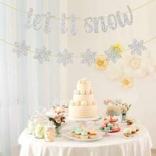 Let it Snow Snowflake/ Winter Theme/ Merry/ Party Decor Supplies/ Silver Glitter - Plateado - Ver 4