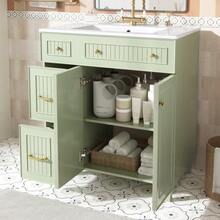 Bathroom Vanity Unit With 81.7 Cm Basin - Freestanding Unit With Ceramic Basin, Lacquered Surface, Multifunctional Storage Space And Solid Wood Legs, With A Modern And Luxurious Design - Green - Green - View 3