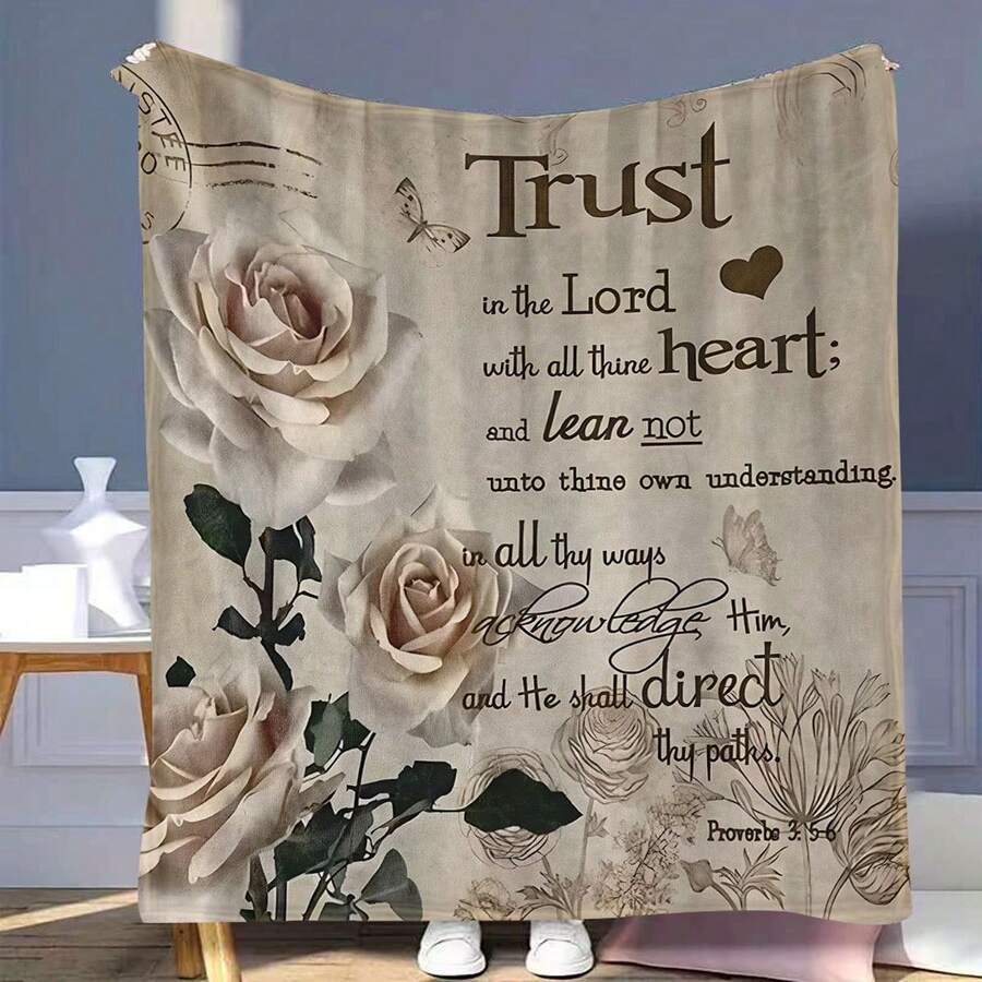 Inspirational Christian Faith Print Blanket ,Uplifting Scripture Quotes, Super Soft Flannel Printed Blanket,As Birthday Gifts, Family, Wedding, Souvenir Blankets, Polyester Blankets Suitable For All Seasons, Washable, Machine Washable, Lightweight, Breathable, Comfortable, Warm, Unique, 280gsm For Him, Her Personalized Ideal Gifts For Her, Him, Family, Boyfriend, Girlfriend, Father, Family, Mother, Lover, Daughter, Son, Grandfather, Grandmother, Friend, Classmate, Pet. Perfect Nap, Camping, Travel, Home, Daily Life, Office Decoration, Birthday, Anniversary, Valentine's Day, Thanksgiving, Christmas, Halloween, Mother's Day, Father's Day, Wedding, New Year Gifts ,Sofa,Bed,Car,Bedroom,Living Room,Office, Outdoor Camping, Beach,Wall Decoration - 多色6 - 查看 1