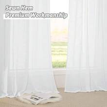 RYB HOME Linen Sheer Curtains - Linen Textured Semi Sheer Curtains For Home Office  Nursery Bedroom Window, 52 Inches Wide X 63 Inches Long Per Panel, 2 Panels, White,52inchWx63inchL(Packof2),White - White - 查看 6