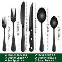 24/48 Pieces Black Stainless Steel Silverware Sets With Steak Knives Service For 8,Includes Knife Spoon And Fork Eating Utensils Set For Kitchen,Flatware Sets For Hotel And Restaurant - 彩色 - 查看 3