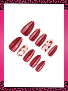 30 Stücke mittlere Mandel-Valentinstag-Aufklebe-Nägel, weinrote Leoparden-Muster Katzenauge-Design, Kunstnägel mit voller Abdeckung, glänzend, Fake-Nägel für Frauen und Mädchen, Maniküre & als Geschenk - Verschiedenfarbig - Übersicht 3