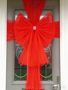 1 طقم زينة بشكل فيونكة حمراء، فيونكة عيد الميلاد فاخرة مزدوجة الطبقة، حجم الفيونكة حوالي 60*70 سم، شريط طويل 75*750 سم، تشمل 6 دبابيس، صديقة لل- DIY، مناسبة لعيد الهالوين وعيد الميلاد واليوم الوطني وغيرها من المناسبات الخارجية