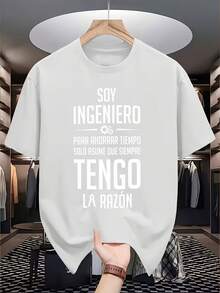 Men's 100% Cotton T-Shirt with Spanish Engineer Graphic Print, Short Sleeve Round Neck Tee for Daily Wear, Machine Washable Regular Fit, Mexican Style Daily Casual Tee - Blanco - Ver 1