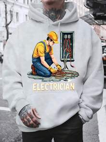 Men's hooded sweatshirt,Hombre Moda Sudadera con Capucha Estampada Electricista Trabajando con Cables y Tablero Eléctrico para Uso Diario Ocio y Trabajo Informal Invierno Primavera,Christmas outfit ideas, perfect for outdoor activities, parties, and the best gift for friends. - Gris - Ver 6