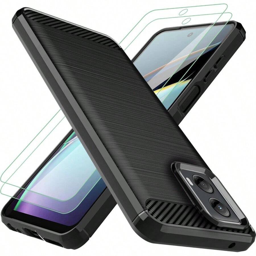 For Moto G-5G-2024 Casewith 2pcs Screen Protector Shock-Absorption Flexible TPU Rubber Protective Cell For Moto G 5G 2024 Phone Case Cover Black - MotoG5G2024CaseBlack - Xem 1