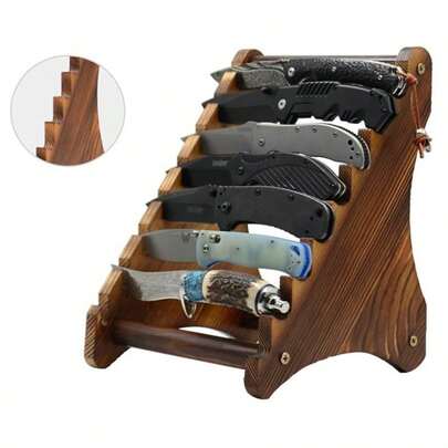 1个木制刀具展示架，家用刀具桌面展示收纳架，适用于水果刀和工具