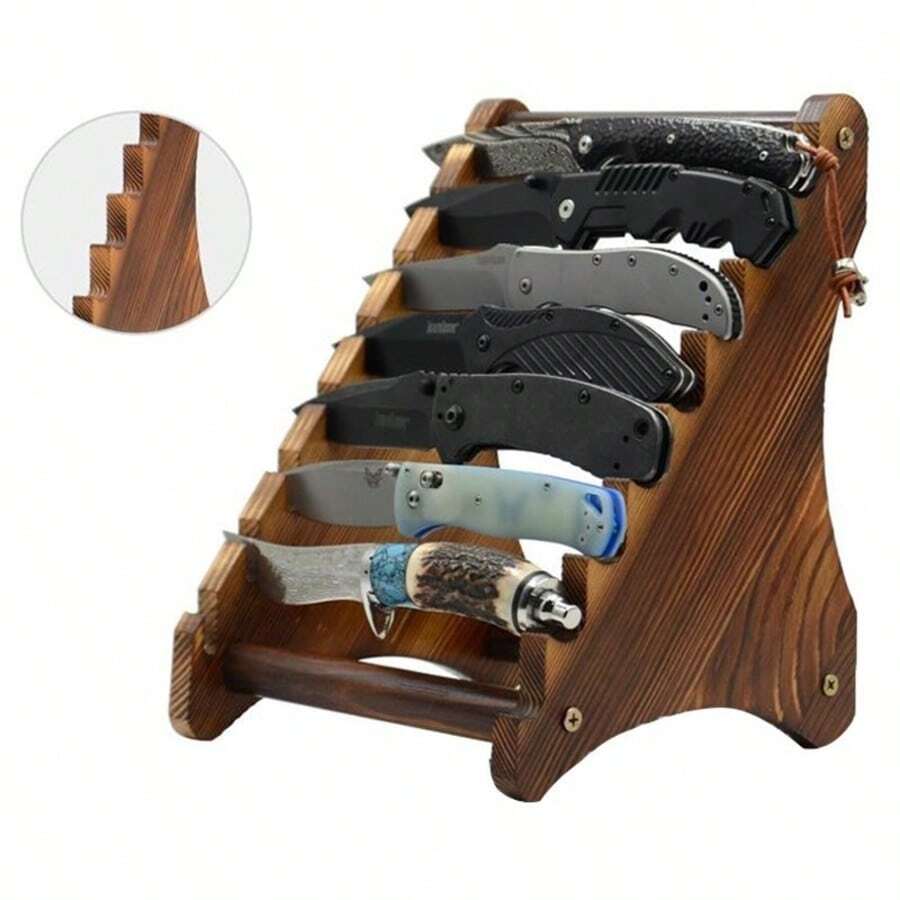 1个木制刀具展示架，家用刀具桌面展示收纳架，适用于水果刀和工具 - 棕色 - 查看 1
