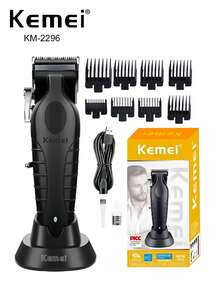 Kemei 专业理发器，适用于理发店或家庭使用，KM-2296 无绳 USB 充电式理发器，带充电底座，男士日常理发器，新年理发好帮手，男士礼物，2296 热销理发器 - 黑色 - 查看 2