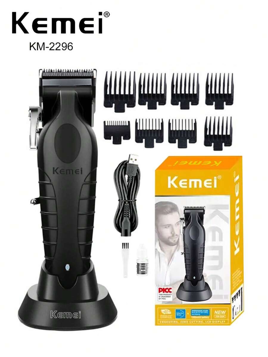 Kemei 专业理发器，适用于理发店或家庭使用，KM-2296 无绳 USB 充电式理发器，带充电底座，男士日常理发器，新年理发好帮手，男士礼物，2296 热销理发器