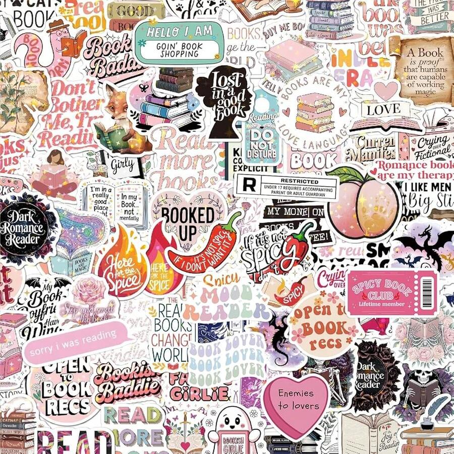300PCS Book Stickers,Holographic Reading Book Stickers For Kindle,Vinyl Waterproof Romance Bookish Decals,For Laptop Water Bottle Journal Scrapbookbook,Color - Color - View 1