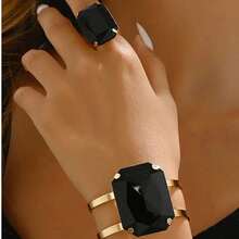 1 Set Fashionable Exaggerated Metal Inlay Pearl Women's Bracelet, Ring And Jewelry Mini Accessory Set - Holiday Gift - C Black - View 5