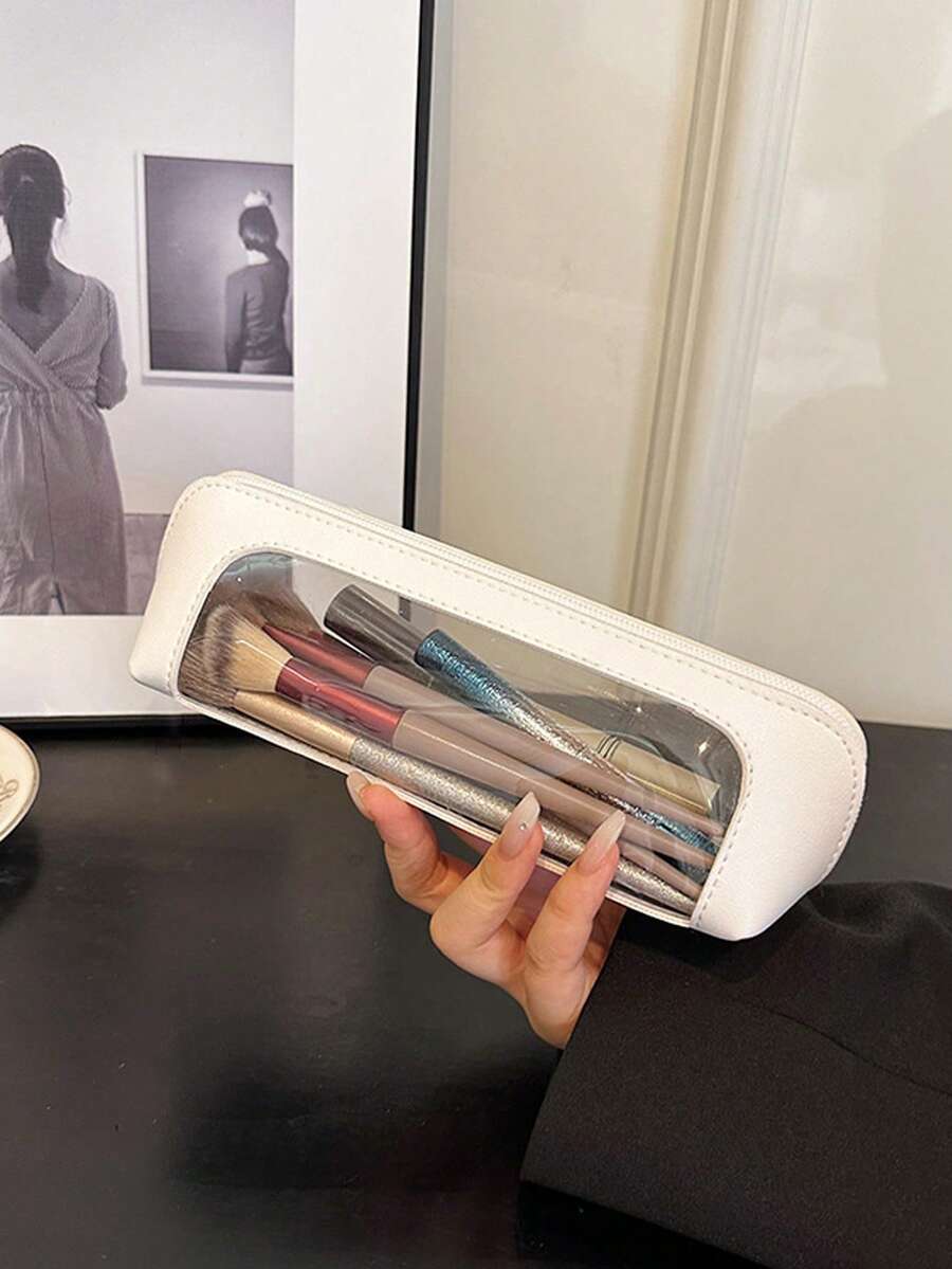 1 pieza Bolsa transparente para brochas de maquillaje, bolsa de almacenamiento de cosméticos portátil, adecuada para viajes diarios, bolsa de almacenamiento con cremallera, bolsa organizadora, artículos de papelería multifuncionales, bolsa de almacenamiento con cremallera, bolsa organizadora, bolsa de almacenamiento de cosméticos portátil, accesorio de uso diario versátil para mujeres, bolsas de maquillaje, artículos esenciales de viaje, regalos, relleno de calcetines, decoración de habitación