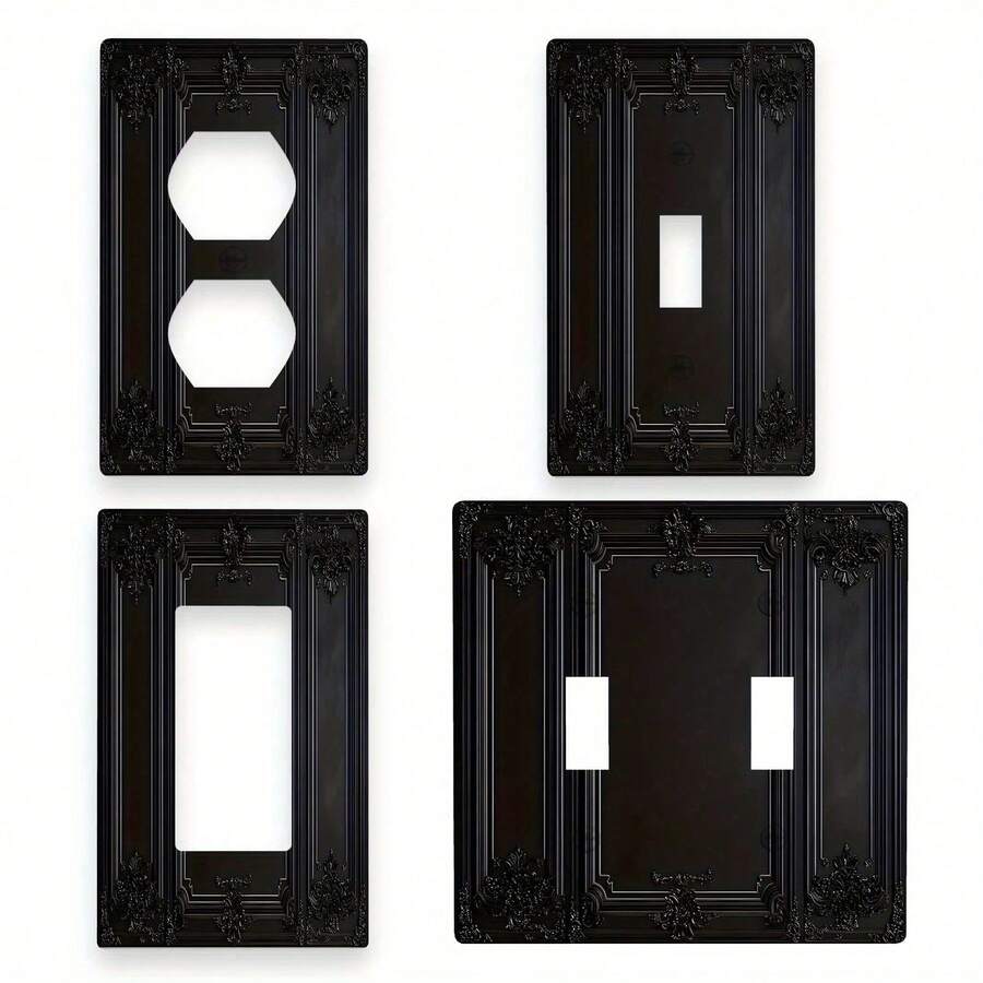 [1pc Vintage Light Switch Cover] Vintage Black Doorway Decorator Light Switch Cover - 1pc, 1Gang/2Gang, Heat & Fade Resistant, Ornate Floral Patterns, Easy Installation, No Electrical Connection Needed | Decorative Wall Plate | Elegant Home Decor - 搖桿/裝飾 11cm*7.5cm - 查看 1