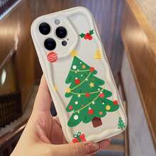 Apple 16 15 14 13 12 11 Pro Max fundas de teléfono, fundas impresas, marca de influencers de moda, patrón de onda de crema, último árbol de navidad regalo de navidad, accesorios para móviles, diseño de moda, fundas de protección de moda, fundas duraderas, compradores de regalos, amantes de la moda - Blanco - Ver 7