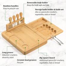 Bamboo Cheese Board Set - Charcuterie Boards And Serving Meat Platter Cheese Tray With 4 Stainless Steel Cheese Knives 1 Drawer Storage Elegant Cutting Board Platter For Perfect Appetizer Display Ideal For Halloween Parties Weddings And Special Occasions - NaturalBamboo - View 3