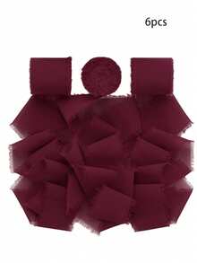 1/3 Roll DIY Handmade Tassel Chiffon Ribbon, 1.5 Inch X 21 Yards Frayed Edge Ribbon, Suitable For Wedding Invitations, Bridal Bouquets, Gift Wrapping, DIY Crafts, Bow Making, Party Decorations - Burgundy - View 9