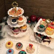 10 Pcs Cake Stand White Plastic Dessert Table Stand Set 4 Pcs 3 Tired Cupcake Display Stands Cookie Tray Rack Serving Tray Cake Display Tower And 6 Pcs Dessert Trays For Wedding Baby Shower Tea Party