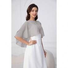 Chiffon Shawl Wraps Shrug For Evening Dress Wedding Cape Cover Up - 灰色 - 查看 3