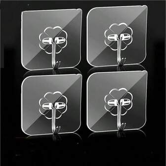 10个透明无缝挂钩，墙钩，粘性墙装门钩，钥匙钩，强力粘性魔术钩，适用于浴室和厨房，防水免钉挂钩