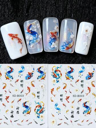 2 piezas de pegatinas de arte de uñas de alivio del Día de San Valentín - Año Nuevo, Día de San Valentín Amor, Cadenas, Lazos, Flores, Copos de nieve, Campanas, Reinas, Princesas, Corazones, Alas, Rosas, Dios de la Riqueza, Lingotes de Oro, Diseño de Arte de Peces Koi, Adecuado para Uso Diario de Mujeres, Boda y Vacaciones Pegatinas de arte de uñas autoadhesivas desechables, Estilo de tema simple y lujoso, Fácil de pegar decoración de uñas