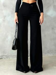 Damen Große Größen einfarbige lässige elegante Gerade-Bein Hose, geeignet für den täglichen Gebrauch, Büropendeln, Dates, Urlaub, Partys