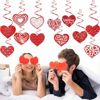 情人节浪漫心形螺旋挂饰纸质情人节派对礼品及浪漫房间装饰派对墙壁天花板节日氛围用品