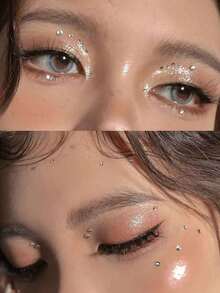 1Pc Silver 3D Imitation Eye & Face Decorative Sticker For Diy Music Festival, Y2k Party Makeup - trắng - Xem 4