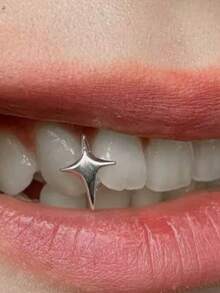 1 Set Hollow Smooth Zirconia Inlaid Four-Pointed Star Fashion Hip-Hop Tooth Jewelry, Unisex, Christmas Couples Gift, Music Festival Accessory - Multicolor - View 3