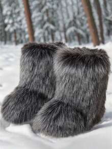 Stylish Personalized Winter Boots For Women - Adorable Spicy Girl Mid-Length Snow Boots, Cozy And Warm,Fluffy Boots - 灰色 - 查看 6