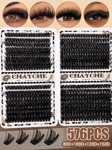 CMAYOME 640/592/576PCS D型卷翘簇状假睫毛套装，大容量人造睫毛套装，DIY假睫毛 10D + 20D + 30D + 40D + 50D + 60D + 80D + 100D + 120D + 150D，10-16mm，大容量单根睫毛册，适合初学者 - 白色 - 查看 13