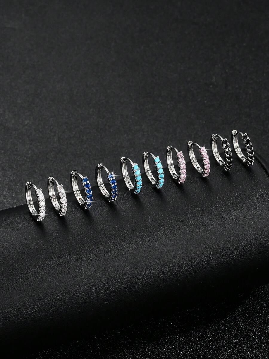 1 Đôi bông tai đinh tán bằng đồng đính đá Cubic Zirconia thời trang, unisex, phù hợp cho phong cách đường phố, tiệc tùng, mặc hàng ngày, quà tặng Giáng sinh, Năm mới, Ngày Valentine, Lễ Phục sinh. - Nhiều màu - Xem 1
