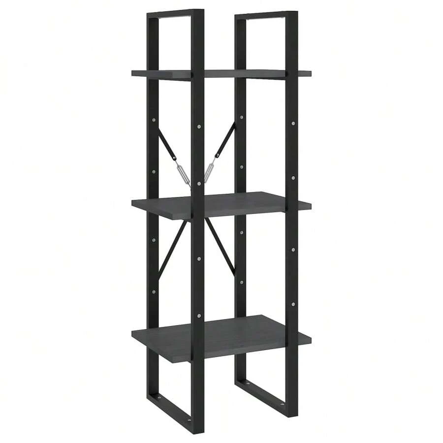 Bibliothèque vidaXL à 3 étagères, grise, 40 x 30 x 105 cm, en pin massif - Noir - Voir 1