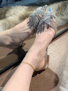 2025 Spring/Summer New Rhinestone Transparent Sandals, Pointed Toe Crystal High Heel Slides, Sexy Women's Stiletto Mules - Silver - View 1